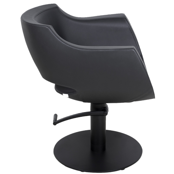 Friseurstuhl Clust Superblack Black mit rundem mattschwarzer Fuss 