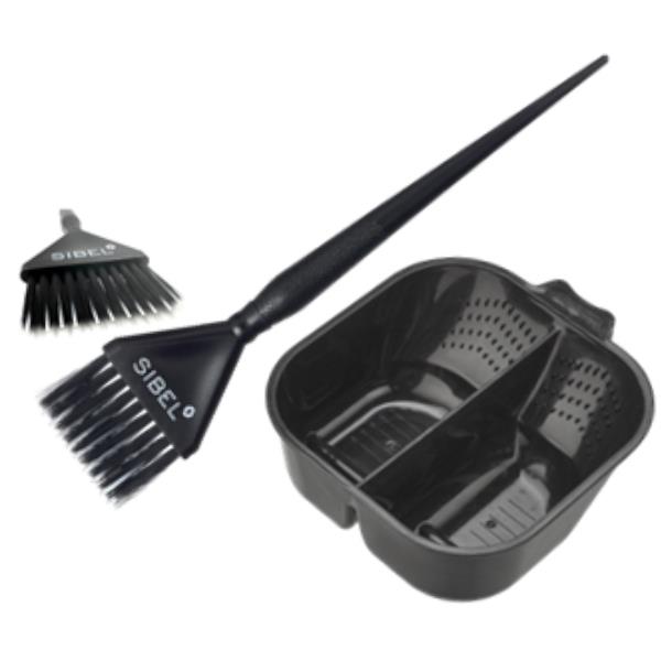 Zweiseitige Farbschalen schwarz 700ml + Färbepinsel